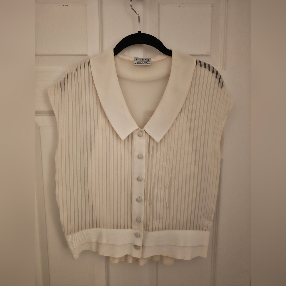Vintage 1980s Bill Blass x Saks Fifth Avenue Cream Sleeveless Blouse